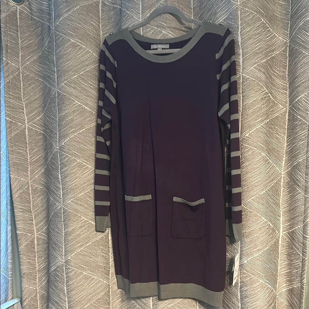 Striped Purple and Gray Sweater Dress